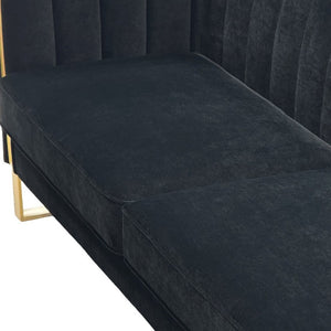 English Elm Fx-P81b-Bk-2Pc-Sofa Velvet Chesterfield Sofa Set with Gold Legs Channel Tufted Luxury Black W576S00281