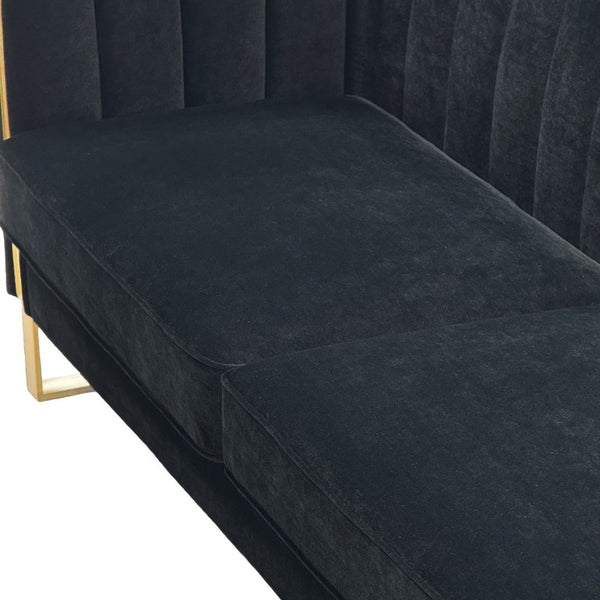 English Elm Fx-P81b-Bk-2Pc-Sofa Velvet Chesterfield Sofa Set with Gold Legs Channel Tufted Luxury Black W576S00281