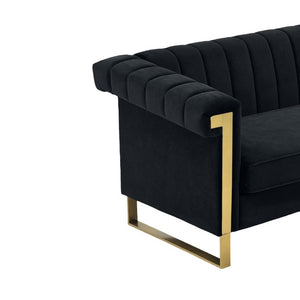 English Elm Fx-P81b-Bk-2Pc-Sofa Velvet Chesterfield Sofa Set with Gold Legs Channel Tufted Luxury Black W576S00281