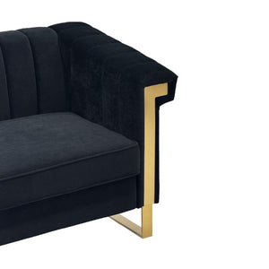 English Elm Fx-P81b-Bk-2Pc-Sofa Velvet Chesterfield Sofa Set with Gold Legs Channel Tufted Luxury Black W576S00281