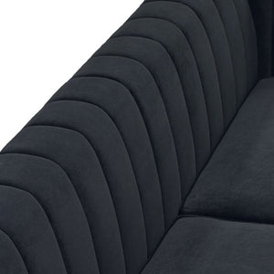 English Elm Fx-P81b-Bk-2Pc-Sofa Velvet Chesterfield Sofa Set with Gold Legs Channel Tufted Luxury Black W576S00281