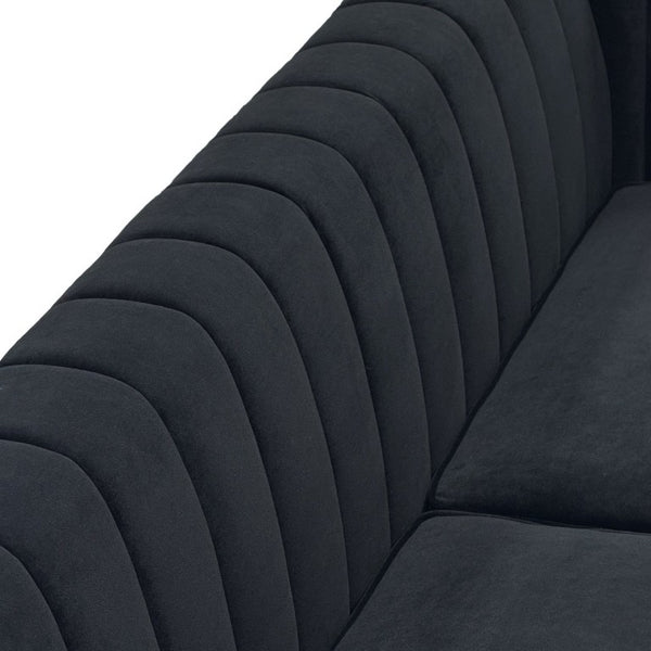 English Elm Fx-P81b-Bk-2Pc-Sofa Velvet Chesterfield Sofa Set with Gold Legs Channel Tufted Luxury Black W576S00281