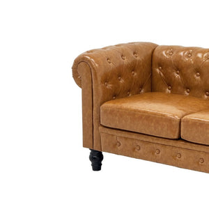 English Elm Fx-P80pb-Pubr-2Pc Chesterfield Tufted PU Leather Sofa Set with Rolled Arms and Solid Wood Legs Light Brown W576S00282