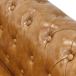 English Elm Fx-P80pb-Pubr-2Pc Chesterfield Tufted PU Leather Sofa Set with Rolled Arms and Solid Wood Legs Light Brown W576S00282
