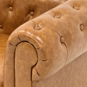 English Elm Fx-P80pb-Pubr-2Pc Chesterfield Tufted PU Leather Sofa Set with Rolled Arms and Solid Wood Legs Light Brown W576S00282