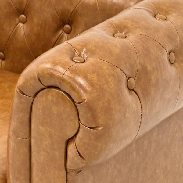 English Elm Fx-P80pb-Pubr-2Pc Chesterfield Tufted PU Leather Sofa Set with Rolled Arms and Solid Wood Legs Light Brown W576S00282