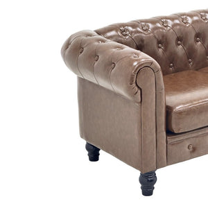 English Elm Fx-P80pb-Pubr-2Pc Chesterfield Tufted PU Leather Sofa Set with Rolled Arms and Solid Wood Legs Brown W576S00283