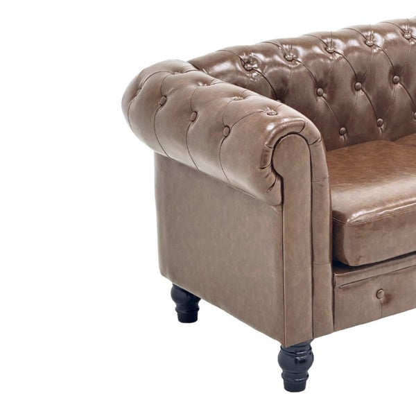 English Elm Fx-P80pb-Pubr-2Pc Chesterfield Tufted PU Leather Sofa Set with Rolled Arms and Solid Wood Legs Brown W576S00283