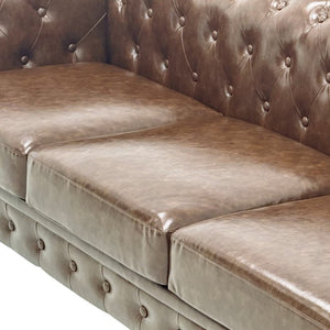English Elm Fx-P80pb-Pubr-2Pc Chesterfield Tufted PU Leather Sofa Set with Rolled Arms and Solid Wood Legs Brown W576S00283