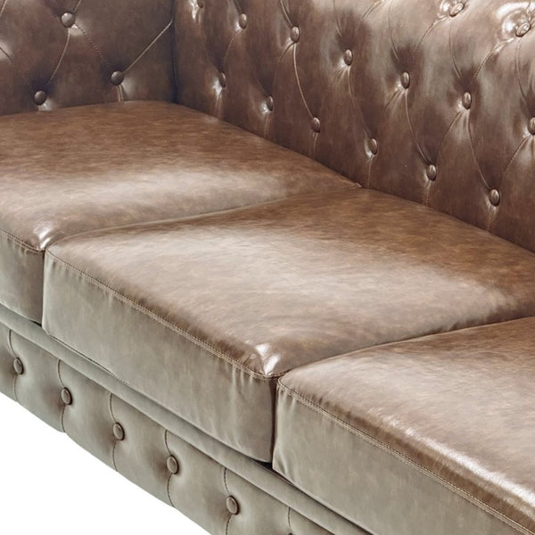 English Elm Fx-P80pb-Pubr-2Pc Chesterfield Tufted PU Leather Sofa Set with Rolled Arms and Solid Wood Legs Brown W576S00283