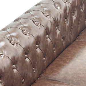 English Elm Fx-P80pb-Pubr-2Pc Chesterfield Tufted PU Leather Sofa Set with Rolled Arms and Solid Wood Legs Brown W576S00283