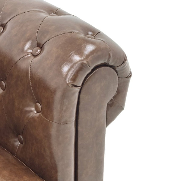 English Elm Fx-P80pb-Pubr-2Pc Chesterfield Tufted PU Leather Sofa Set with Rolled Arms and Solid Wood Legs Brown W576S00283