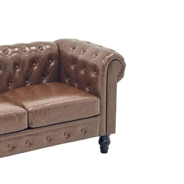 English Elm Fx-P80pb-Pubr-2Pc Chesterfield Tufted PU Leather Sofa Set with Rolled Arms and Solid Wood Legs Brown W576S00283