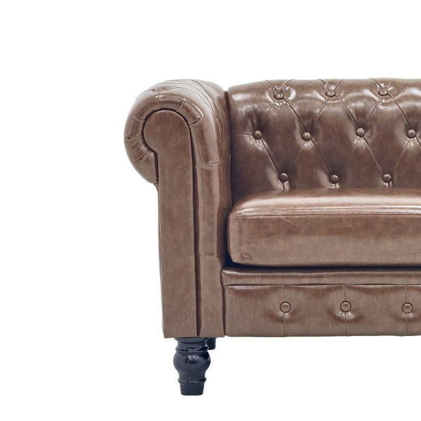 English Elm Fx-P80pb-Pubr-2Pc Chesterfield Tufted PU Leather Sofa Set with Rolled Arms and Solid Wood Legs Brown W576S00283
