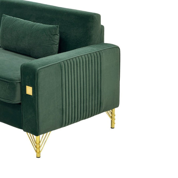 English Elm Fx-P18-Or-2Pcs Velvet Two Piece Sofa Set with Gold Legs for Mid-Century Living Rooms Emerald Green W576S00284