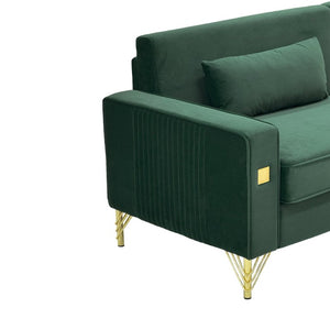 English Elm Fx-P18-Or-2Pcs Velvet Two Piece Sofa Set with Gold Legs for Mid-Century Living Rooms Emerald Green W576S00284