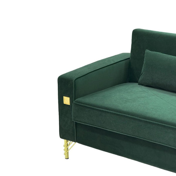 English Elm Fx-P18-Or-2Pcs Velvet Two Piece Sofa Set with Gold Legs for Mid-Century Living Rooms Emerald Green W576S00284