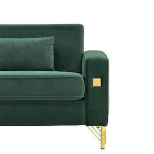 English Elm Fx-P18-Or-2Pcs Velvet Two Piece Sofa Set with Gold Legs for Mid-Century Living Rooms Emerald Green W576S00284