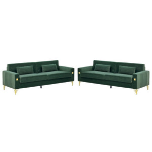 English Elm Fx-P18-Or-2Pcs Velvet Two Piece Sofa Set with Gold Legs for Mid-Century Living Rooms Emerald Green W576S00284