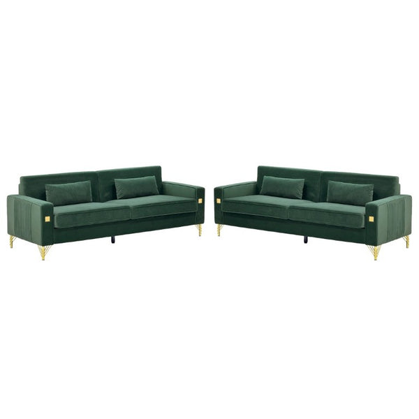 English Elm Fx-P18-Or-2Pcs Velvet Two Piece Sofa Set with Gold Legs for Mid-Century Living Rooms Emerald Green W576S00284