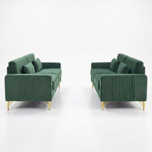 English Elm Fx-P18-Or-2Pcs Velvet Two Piece Sofa Set with Gold Legs for Mid-Century Living Rooms Emerald Green W576S00284