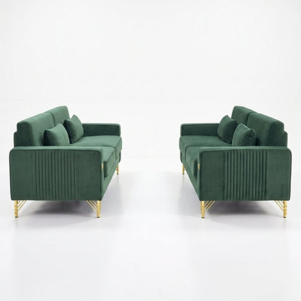 English Elm Fx-P18-Or-2Pcs Velvet Two Piece Sofa Set with Gold Legs for Mid-Century Living Rooms Emerald Green W576S00284