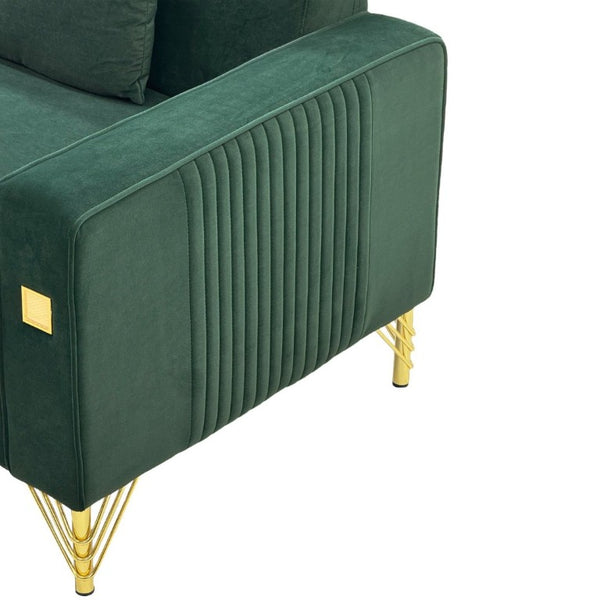 English Elm Fx-P18-Or-2Pcs Velvet Two Piece Sofa Set with Gold Legs for Mid-Century Living Rooms Emerald Green W576S00284