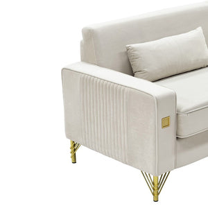 English Elm Fx-P18-Or-2Pcs Velvet Two Piece Sofa Set with Gold Legs for Mid-Century Living Rooms Ivory Beige W576S00285