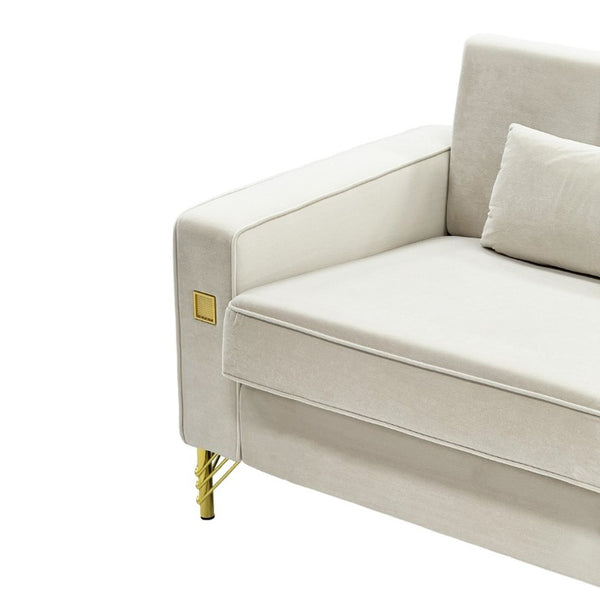 English Elm Fx-P18-Or-2Pcs Velvet Two Piece Sofa Set with Gold Legs for Mid-Century Living Rooms Ivory Beige W576S00285