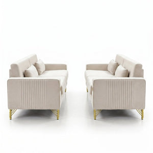 English Elm Fx-P18-Or-2Pcs Velvet Two Piece Sofa Set with Gold Legs for Mid-Century Living Rooms Ivory Beige W576S00285