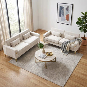 English Elm Fx-P18-Or-2Pcs Velvet Two Piece Sofa Set with Gold Legs for Mid-Century Living Rooms Ivory Beige W576S00285