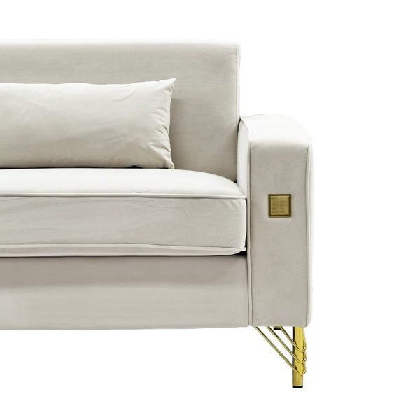 English Elm Fx-P18-Or-2Pcs Velvet Two Piece Sofa Set with Gold Legs for Mid-Century Living Rooms Ivory Beige W576S00285