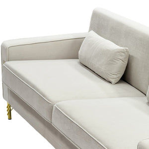 English Elm Fx-P18-Or-2Pcs Velvet Two Piece Sofa Set with Gold Legs for Mid-Century Living Rooms Ivory Beige W576S00285