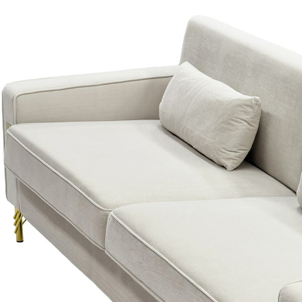 English Elm Fx-P18-Or-2Pcs Velvet Two Piece Sofa Set with Gold Legs for Mid-Century Living Rooms Ivory Beige W576S00285