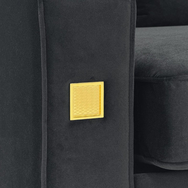 English Elm Fx-P18-Or-2Pcs Velvet Two Piece Sofa Set with Gold Legs for Mid-Century Living Rooms Black W576S00286