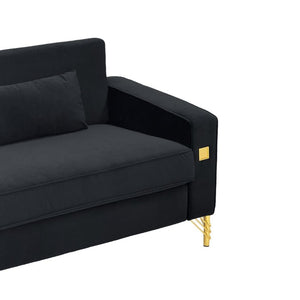 English Elm Fx-P18-Or-2Pcs Velvet Two Piece Sofa Set with Gold Legs for Mid-Century Living Rooms Black W576S00286