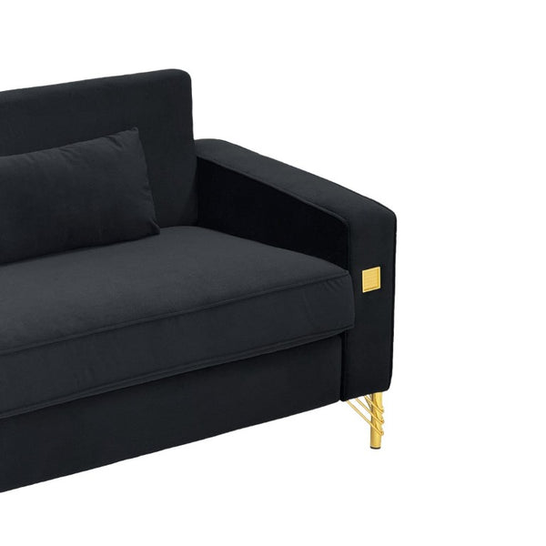 English Elm Fx-P18-Or-2Pcs Velvet Two Piece Sofa Set with Gold Legs for Mid-Century Living Rooms Black W576S00286