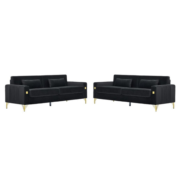 English Elm Fx-P18-Or-2Pcs Velvet Two Piece Sofa Set with Gold Legs for Mid-Century Living Rooms Black W576S00286
