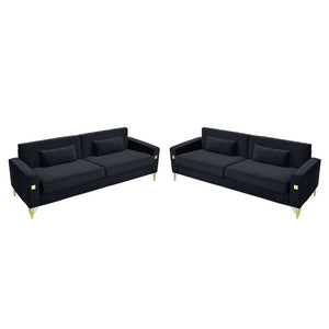 English Elm Fx-P18-Or-2Pcs Velvet Two Piece Sofa Set with Gold Legs for Mid-Century Living Rooms Black W576S00286