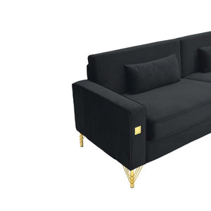 English Elm Fx-P18-Or-2Pcs Velvet Two Piece Sofa Set with Gold Legs for Mid-Century Living Rooms Black W576S00286