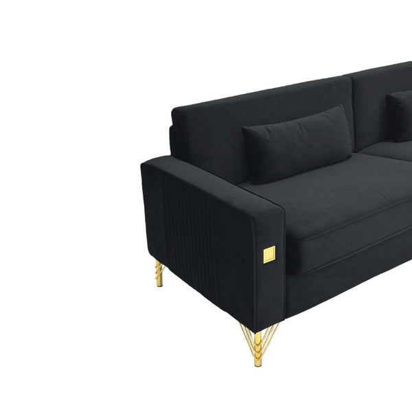 English Elm Fx-P18-Or-2Pcs Velvet Two Piece Sofa Set with Gold Legs for Mid-Century Living Rooms Black W576S00286