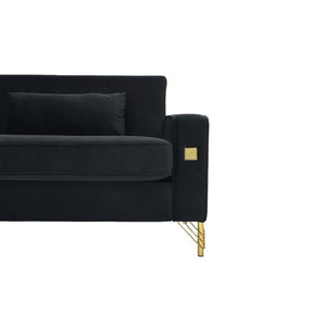 English Elm Fx-P18-Or-2Pcs Velvet Two Piece Sofa Set with Gold Legs for Mid-Century Living Rooms Black W576S00286