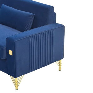 English Elm Fx-P18-Or-2Pcs Velvet Two Piece Sofa Set with Gold Legs for Mid-Century Living Rooms Royal Blue W576S00287