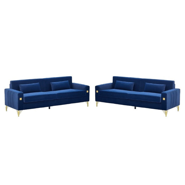 English Elm Fx-P18-Or-2Pcs Velvet Two Piece Sofa Set with Gold Legs for Mid-Century Living Rooms Royal Blue W576S00287