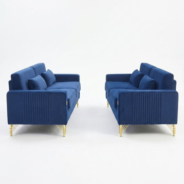 English Elm Fx-P18-Or-2Pcs Velvet Two Piece Sofa Set with Gold Legs for Mid-Century Living Rooms Royal Blue W576S00287