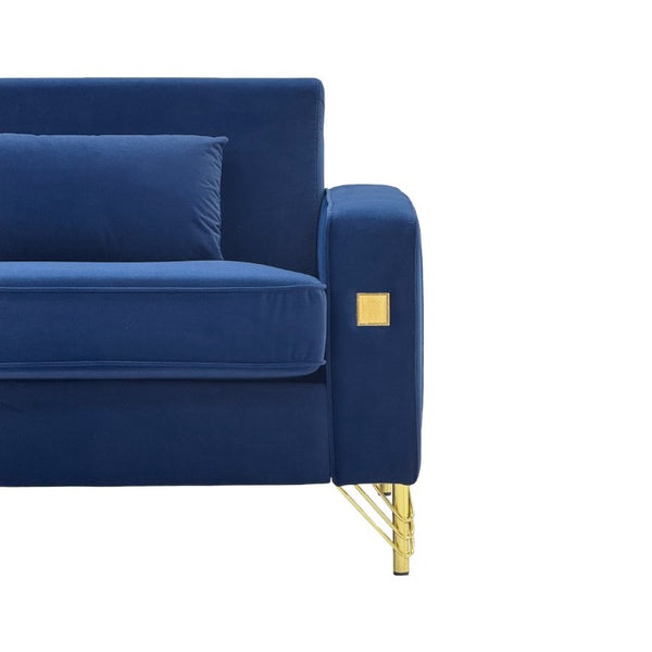 English Elm Fx-P18-Or-2Pcs Velvet Two Piece Sofa Set with Gold Legs for Mid-Century Living Rooms Royal Blue W576S00287