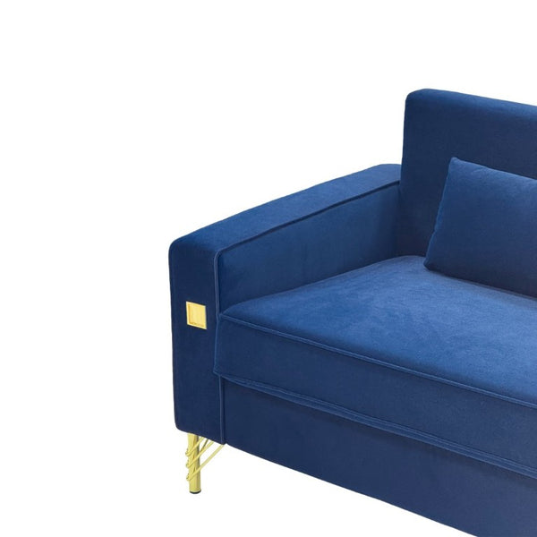 English Elm Fx-P18-Or-2Pcs Velvet Two Piece Sofa Set with Gold Legs for Mid-Century Living Rooms Royal Blue W576S00287