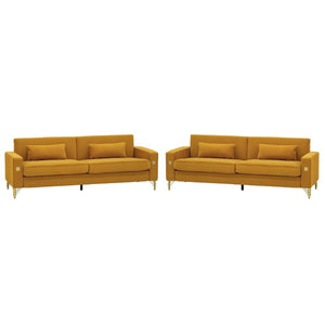English Elm Fx-P18-Or-2Pcs Velvet Two Piece Sofa Set with Gold Legs for Mid-Century Living Rooms Mustard Yellow W576S00288