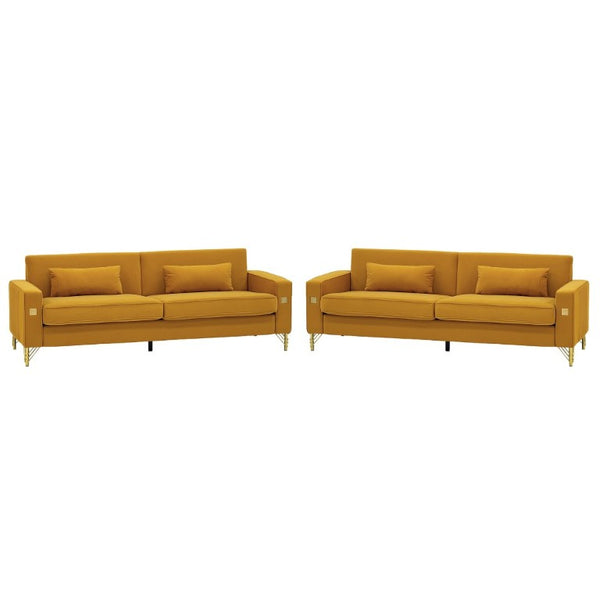 English Elm Fx-P18-Or-2Pcs Velvet Two Piece Sofa Set with Gold Legs for Mid-Century Living Rooms Mustard Yellow W576S00288