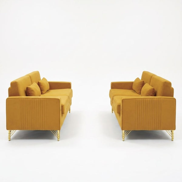 English Elm Fx-P18-Or-2Pcs Velvet Two Piece Sofa Set with Gold Legs for Mid-Century Living Rooms Mustard Yellow W576S00288